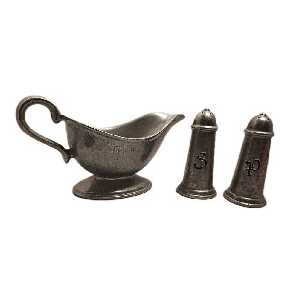 Wilton Armetale RWP Pewter Gravy Boat and Pineapple Salt and Pepper Shaker Set